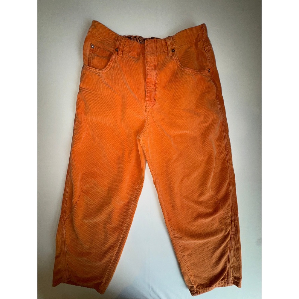 Free People We The Free Orange Corduroy Ankle Relaxed Straight Leg Pants 28